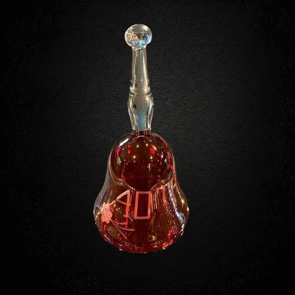 Vintage Engraved Cranberry Glass Bell 40th Birthday Anniversary
